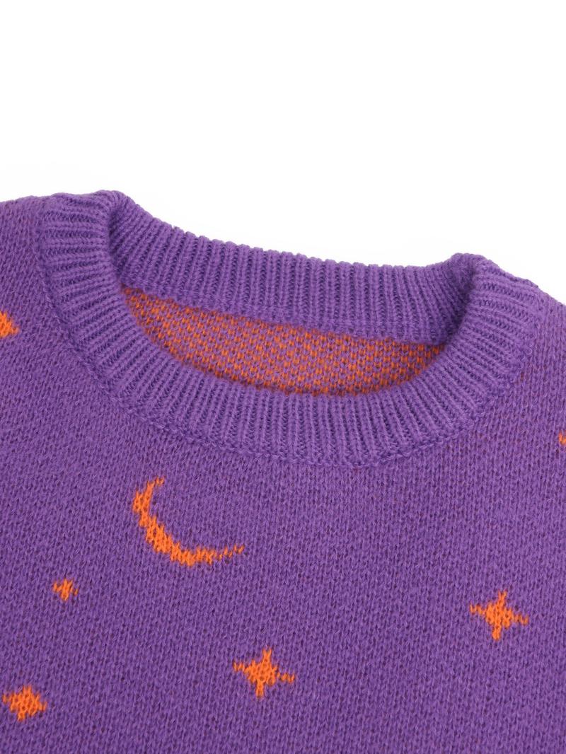 Women's Halloween Skeleton & Star & Moon Print Round Neck Sweater, Casual Long Sleeve Crew Neck Jumper for&nbsp;Fall, Halloween Costumes Woman 2024, Fashion Ladies' Knitwear for Daily Wear