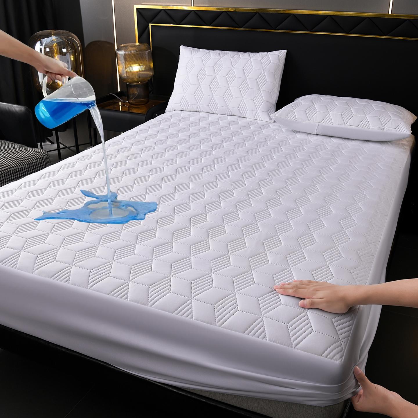 Waterproof Quilted Fitted Sheet Set - 3 Pieces (1 Mattress Cover + 2 Pillowcases), Deep Pocket, Navy Blue