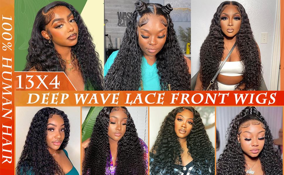 Bling Hair Deep Wave 13x4 HD Transparent Lace Front Wigs Human Hair Wigs For Women Brazilian Natural Color PrePlucked 180% Density 13x6 Lace Front Wigs