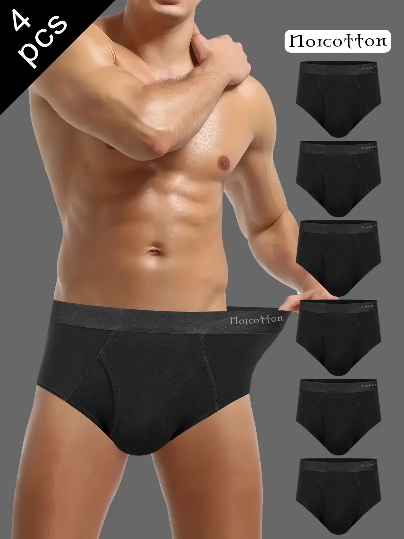 Norcotton 6-Pack Solid Men's Briefs, Modal Fabric Soft and Skin-Friendly, Side Opening Design, Casual Style Underwear All-Season