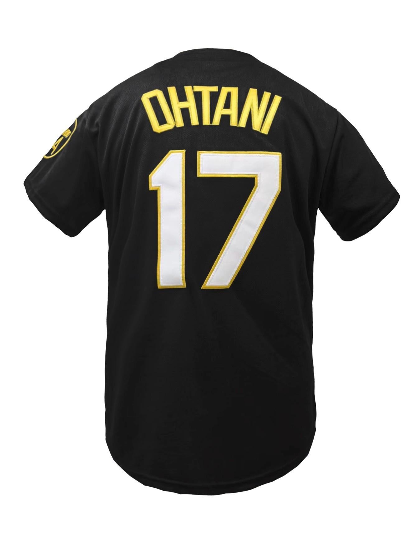 Men's #17 Los Angeles Black Gold Baseball Jersey, Casual Sports Jersey, Button-Down Embroidered Fan Shirt, Baseball Attire, Sports Top, Sports Wear, Sports Style Jersey