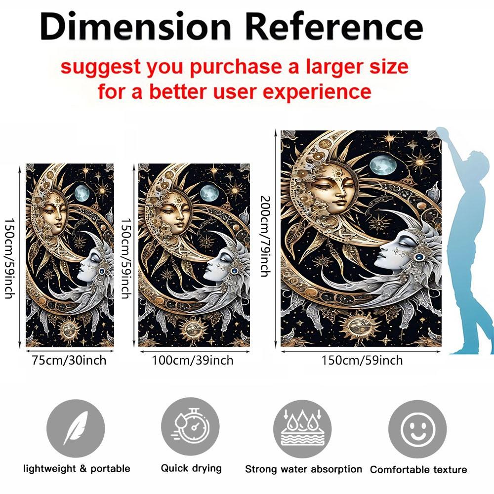 [Beach Towel] Sun and Moon Psychedelic Art Beach Towel - Premium Microfiber Digital Print Design, Ultra-Soft and Quick-Dry Aesthetic Bohemian Tapestry Style Bath Towel for Summer Vacation, Poolside, Travel – Durable Vivid Colors Fade-Resistant 1pc