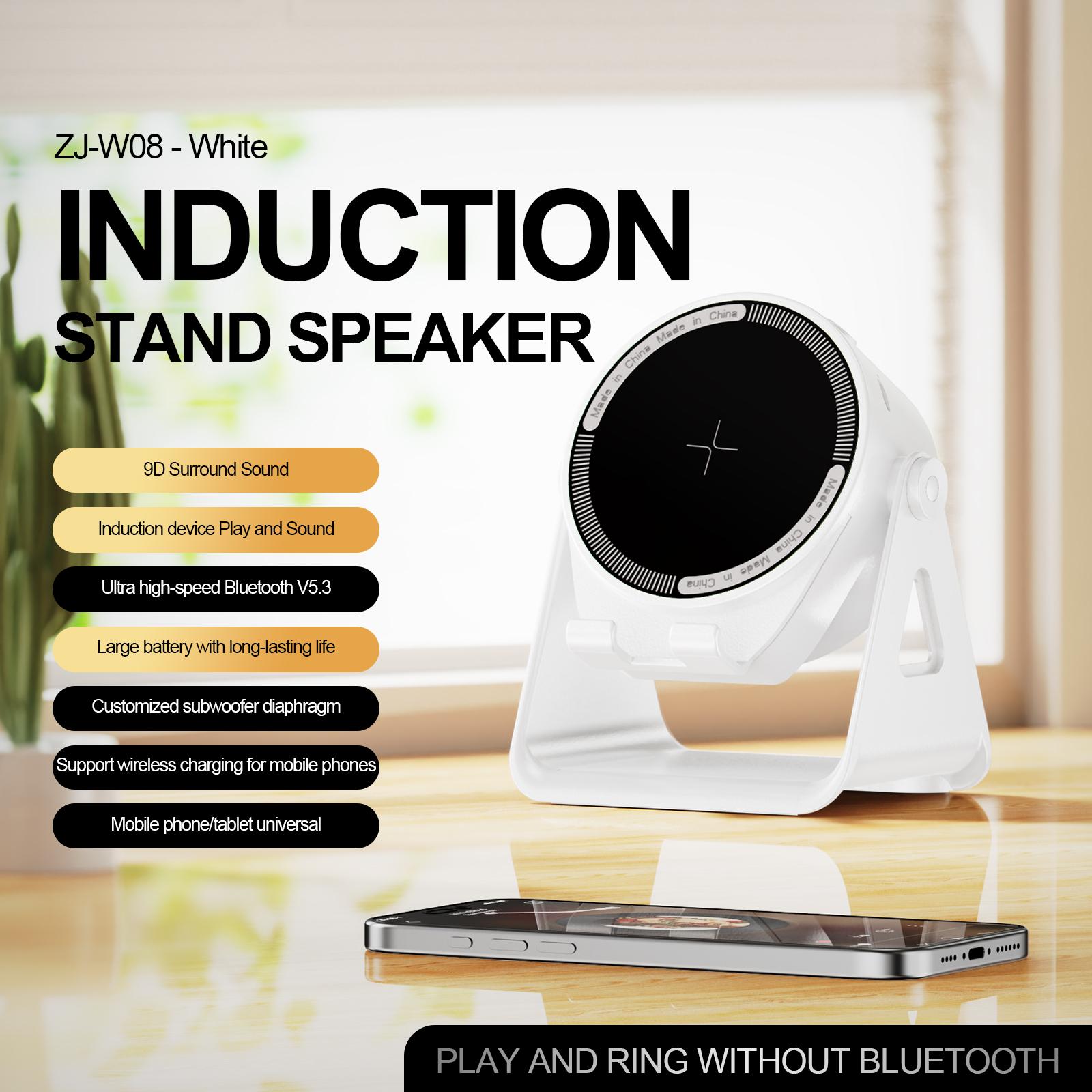 Wireless Induction Speaker Bluetooth-compatible 5-In-1, USB Emergency Charger, RGB Light, 360° Rotating Stand, Portable Desktop, Home, Outdoor, Travel Gift