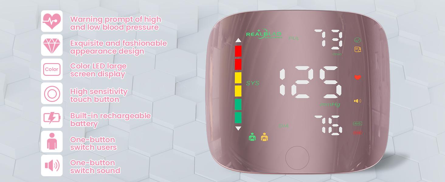 Wrist BP Monitors for Home Use with Curved Screen, Rechargeable Bp Machine, One-Button Switch Voice and User, Easy to Use, 5.31-9.25inch Bp Cuff, with Storage Case Bp Monitor