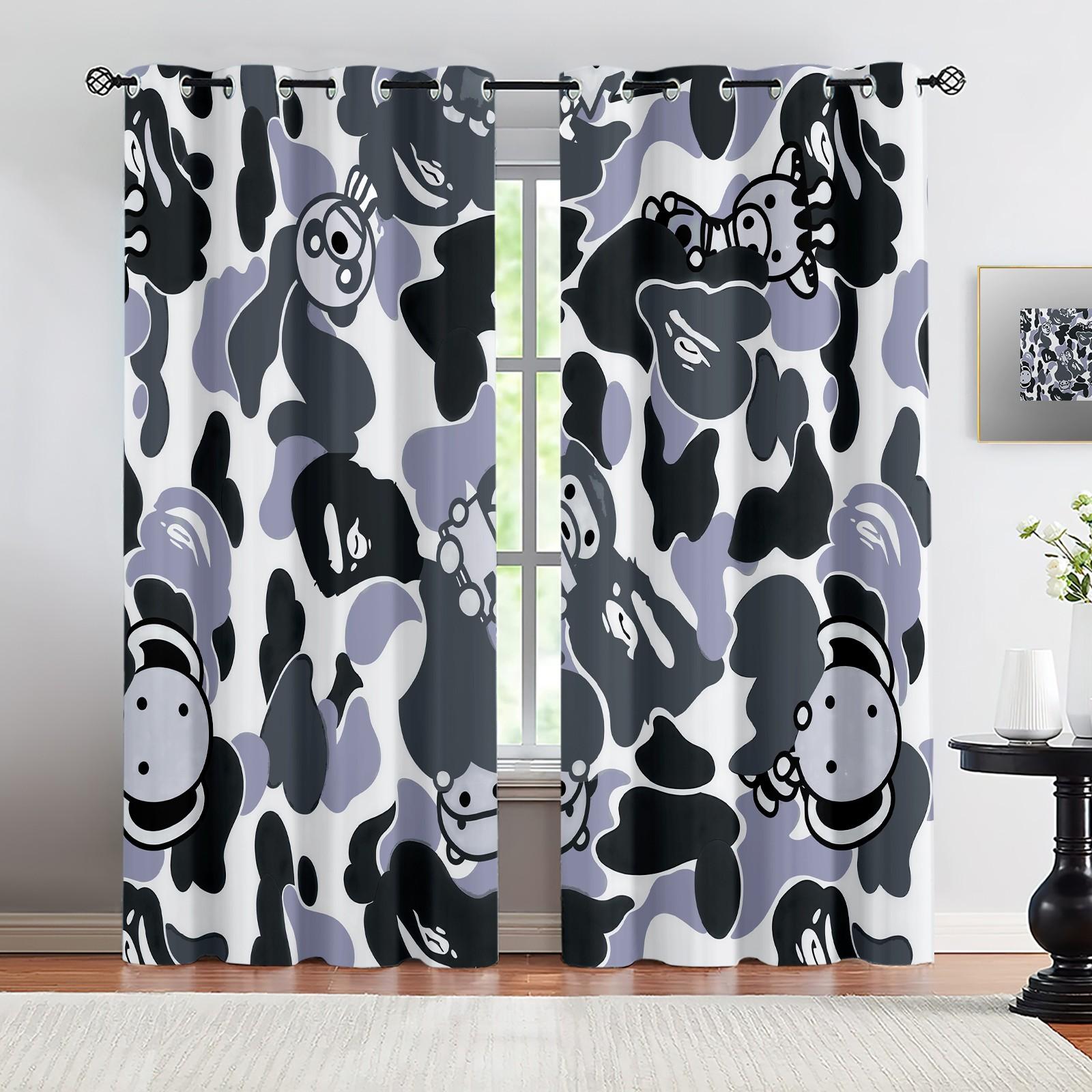 2 PCS Cartoon Camouflage Anime Style Blackout Curtains, Youthful Personalized Decorative Window Curtains, Easy to Open & Install, 85% Blackout Rate, Perfect Housewarming Christmas Birthday Gift for Teens & Trendy Toy Lovers