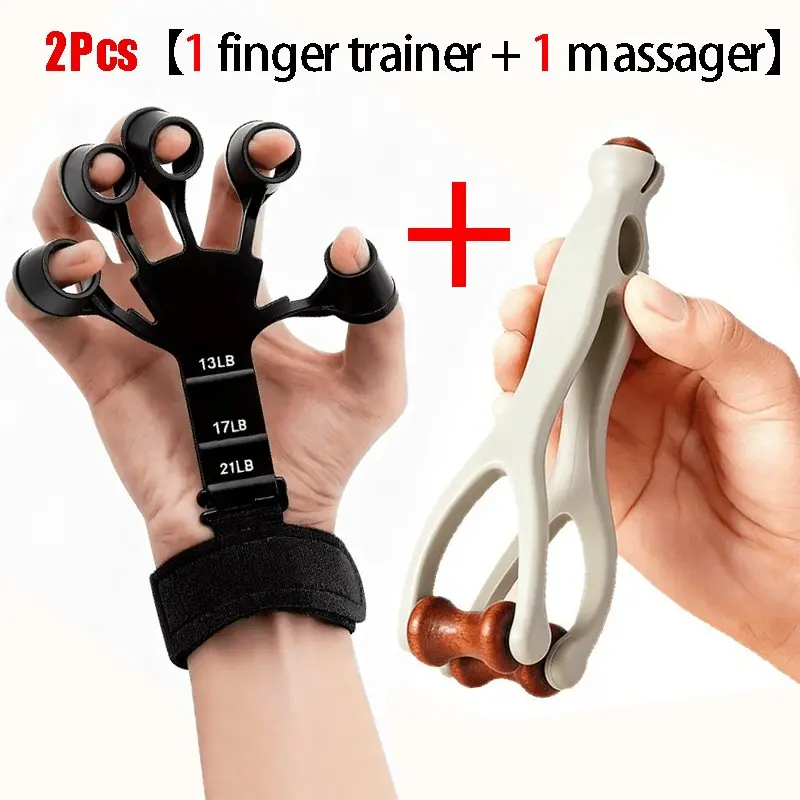 2pcs Finger Trainer & Massager Set, Five-Finger Puller for Flexibility, Hand Grip Strengthener, Office Mouse Wrist Exercise Tool