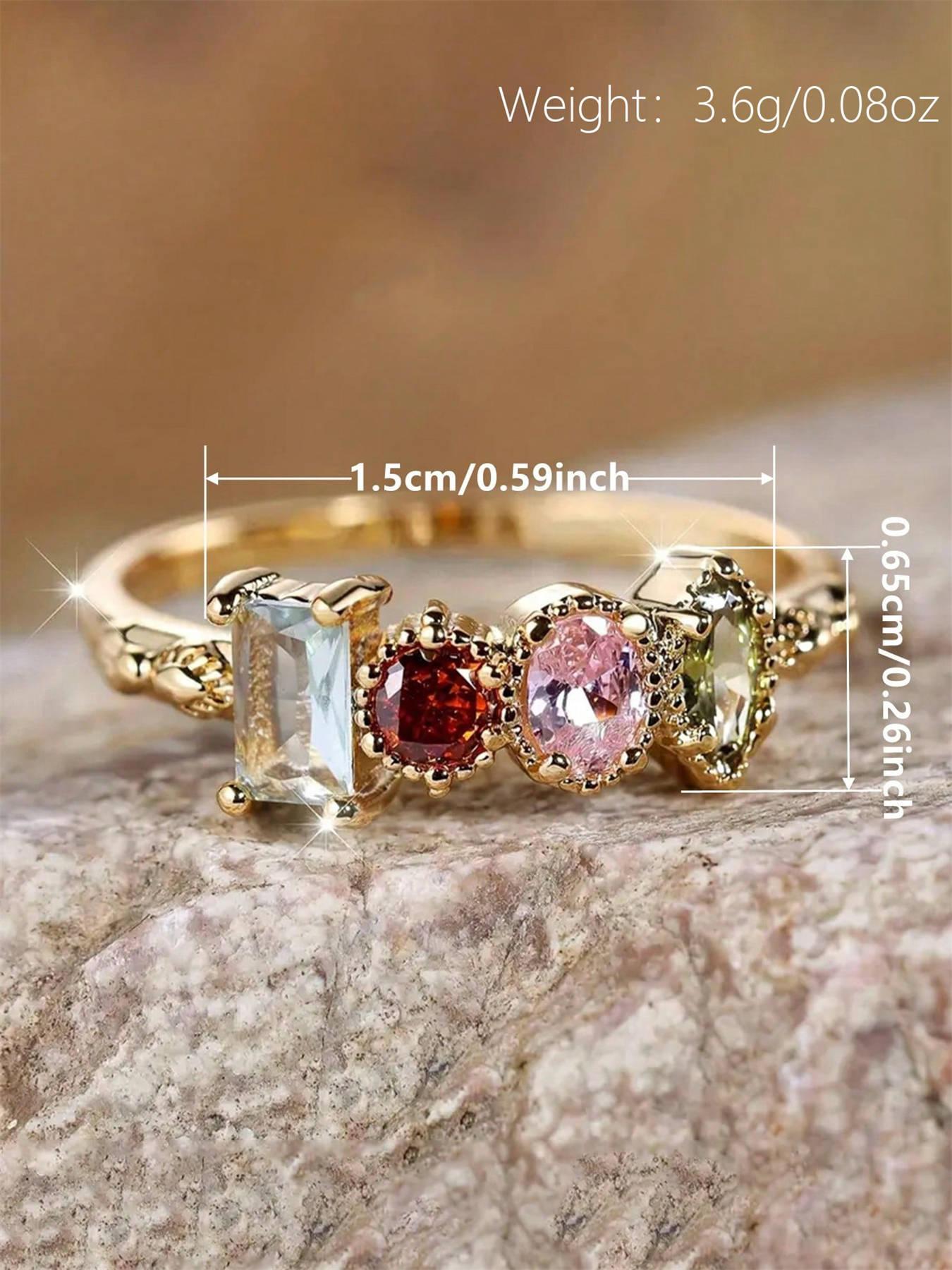 Fashion Colorful Artificial Zircon Decorated Ring, Elegant Glittering Ring, Elegant Rhinestone Decor Jewelry for Women,fashion Jewelry for Party, Daily Clothing Decor, Trendy All-match & Exquisite Jewelry for Birthday Gift