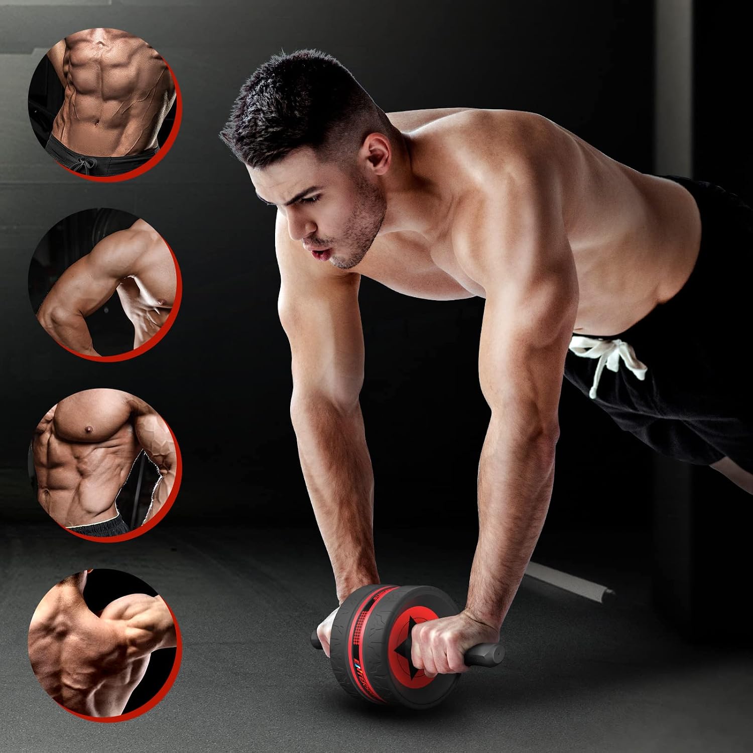 AB Wheel Roller, 6-in-1 Exercise Roller Wheel Kit with Knee Pad, Resistance Bands, Pad Push Up Bars Handles Grips, Perfect Home Gym Equipment for Men Women Abdominal Roller (Red)