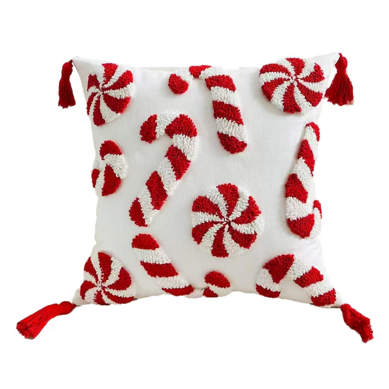 1 Christmas pillow cover, 17.7x17.7 inches, candy cane design, zipper seal, modern canvas decorative cushion cover suitable for living room, bedroom, study,-excluding inner core, sofa cushion, decorative pillow, beautiful modern cushion cover, living room