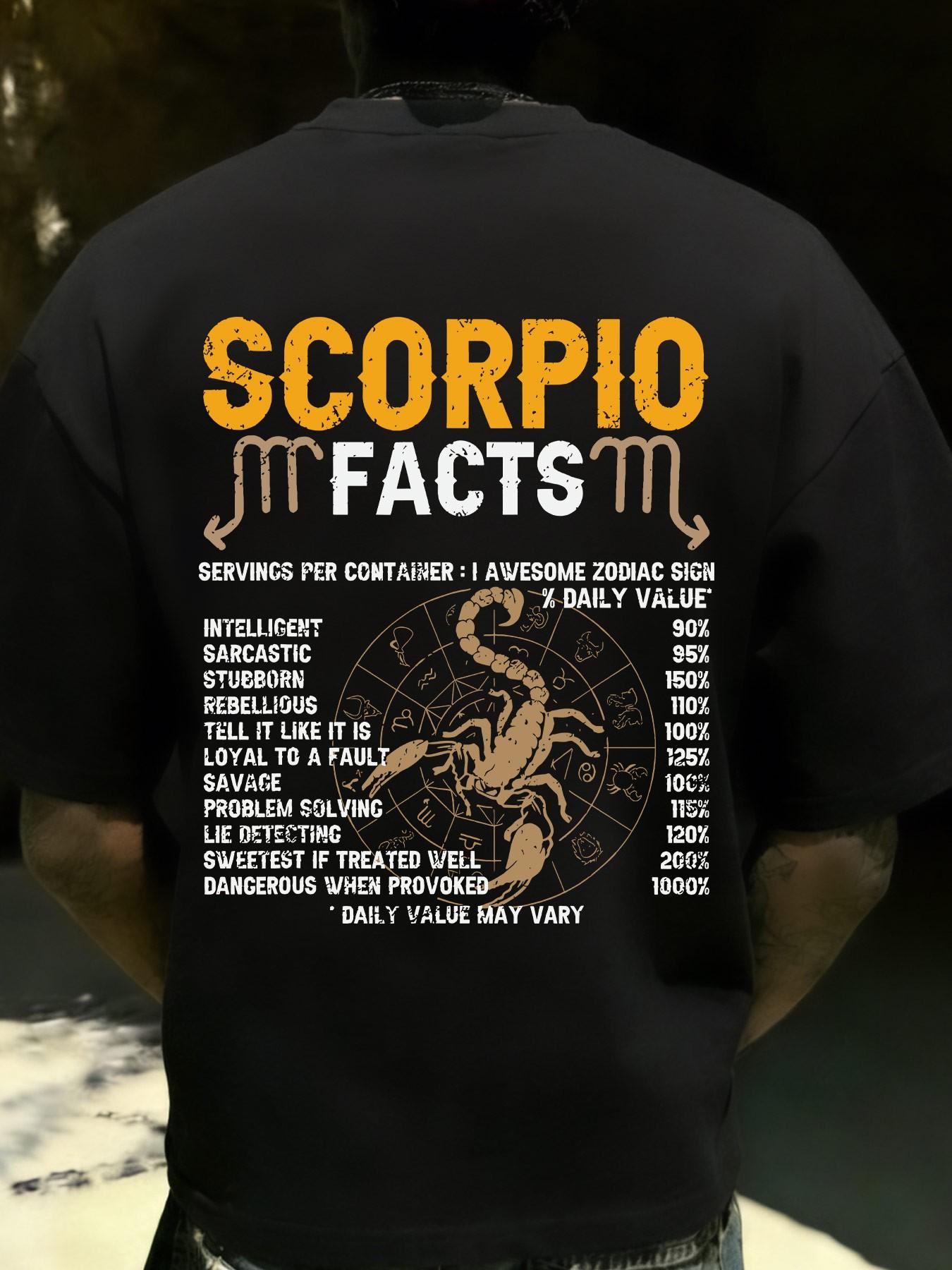 Scorpio Zodiac Facts Funny Slogan T-Shirt, Casual Loose-Fitting Top, Unisex Oversize Tee, Random Print, Short Sleeve, No Collar