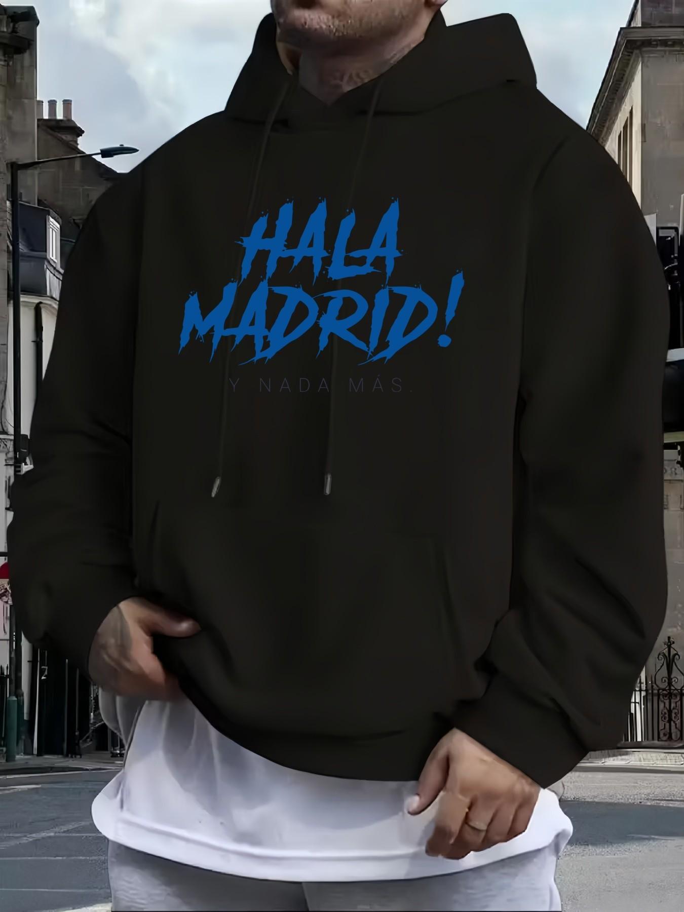 Men's Hala Madrid! Oversized Hoodie, Casual Loose Fit, Soft Comfortable Fabric, Ideal for Daily Wear and Sports, Trendy Printed Design