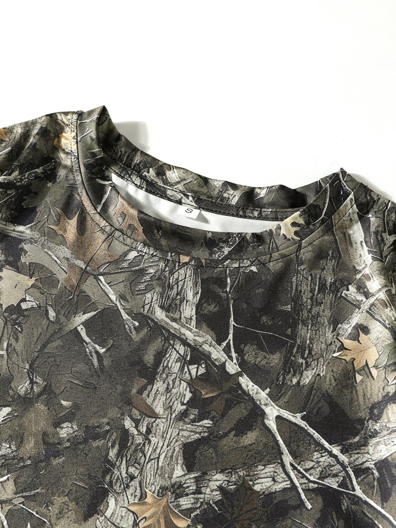 2-Piece Camo Print Set, Camouflage, Soft Short Sleeve Top & Drawstring Shorts, Loose-Fit Casual, American Country Style, Millennial Fashion, Adjustable