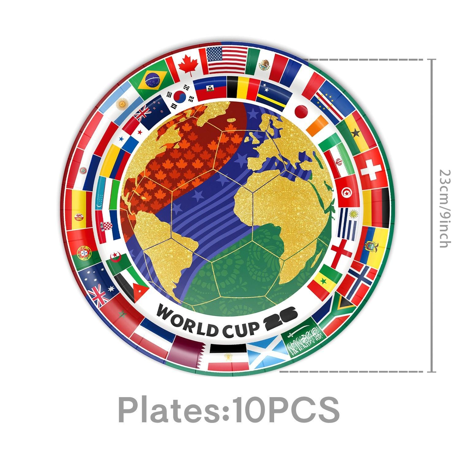 World Cup Football Theme Party Supplies Set, Paper Plates, Napkins, Tablecloth, Banner, Decorations, Balloons, Perfect for Celebrations