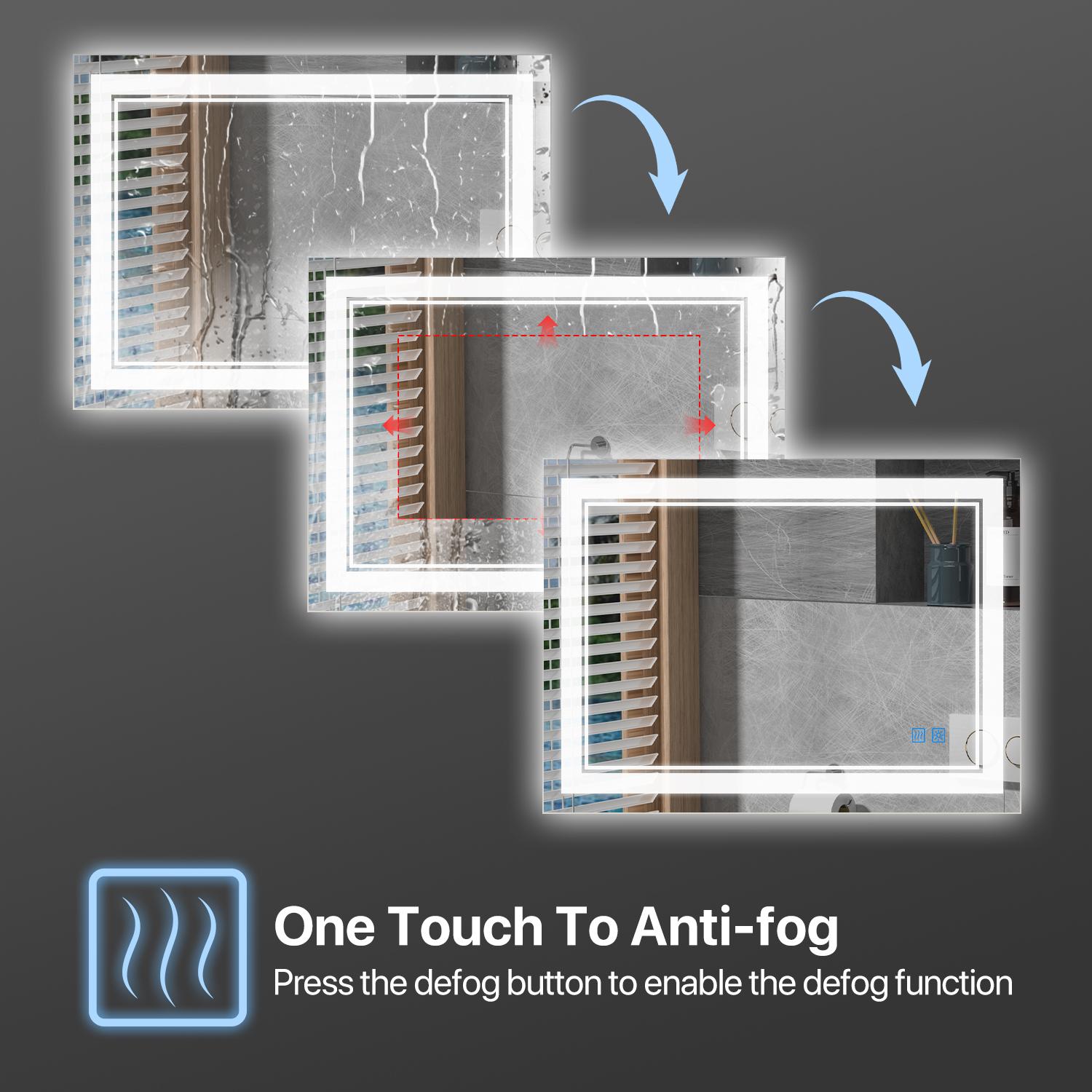 GLITGATE LED Bathroom Mirror Lights, Over Sink Bathroom Mirror with Tempered Glass, Dimmable Bathroom Mirror with Touch Control, 3-Color Options, Wall Mounted, Defogging&Memory Timing Function, Bedrooms, Closets, Hallways,Barber Shop