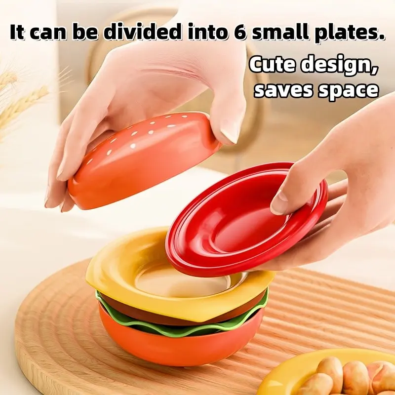 Creative Burger-Shaped Mini Plate, Fun Design, Holds Snacks, Cute Cartoon Tableware, Multifunctional Seasoning Dish, Washable & Storable, Snack Plates