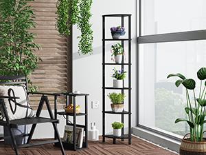 Corner Shelf, 6-Tier Corner Bookshelf, Industrial Corner Ladder Shelf, DIY Storage Shelves, Modern Display Shelf for Living Room, Bedroom, Kitchen, Home Office, Black UJSJ004B