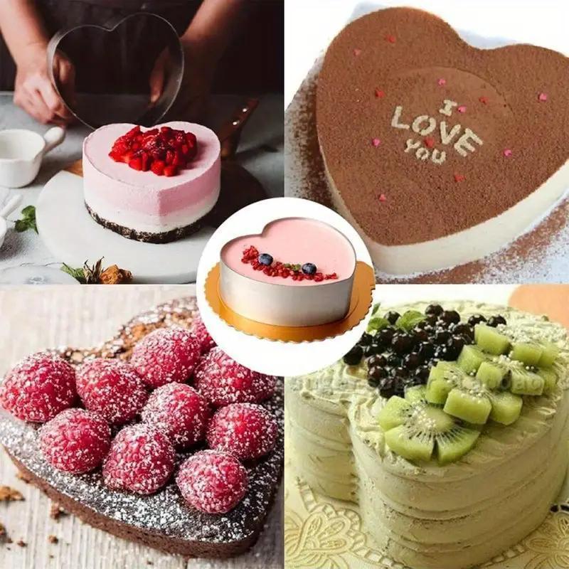 Heart Cake Molds Set (4 Inch + 6 Inch + 8 Inch), Stainless Steel, Suitable for Layer Cakes, Pancakes, Desserts, Birthday, Wedding, Holiday Baking