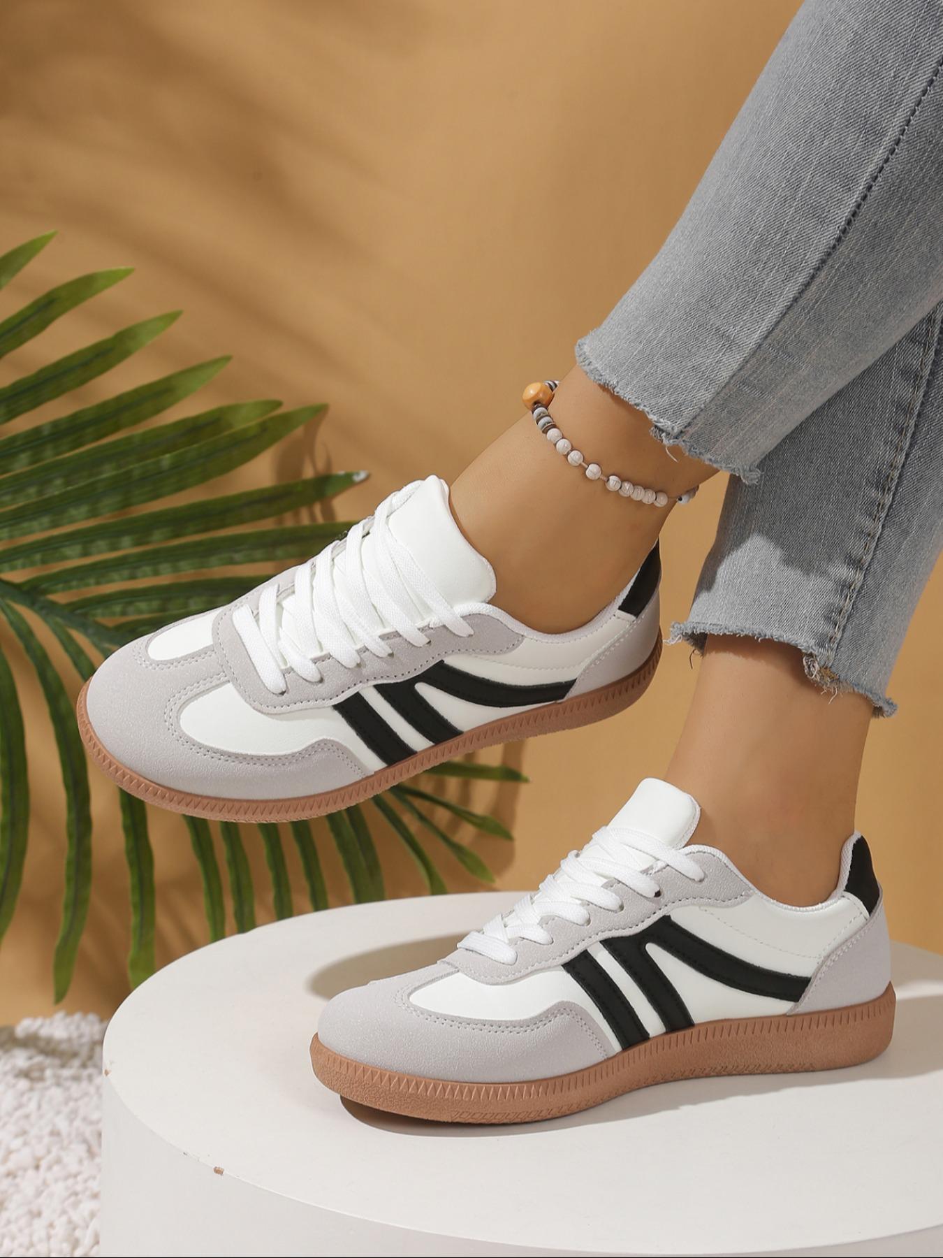 Lucky Step Women's Fashion Sports Shoes, Sporty Running Shoes, Vintage Classic Casual Lace-Up, PU Leather Patchwork, All-Season Tennis Running Walking Shoes, Running Sports Footwear