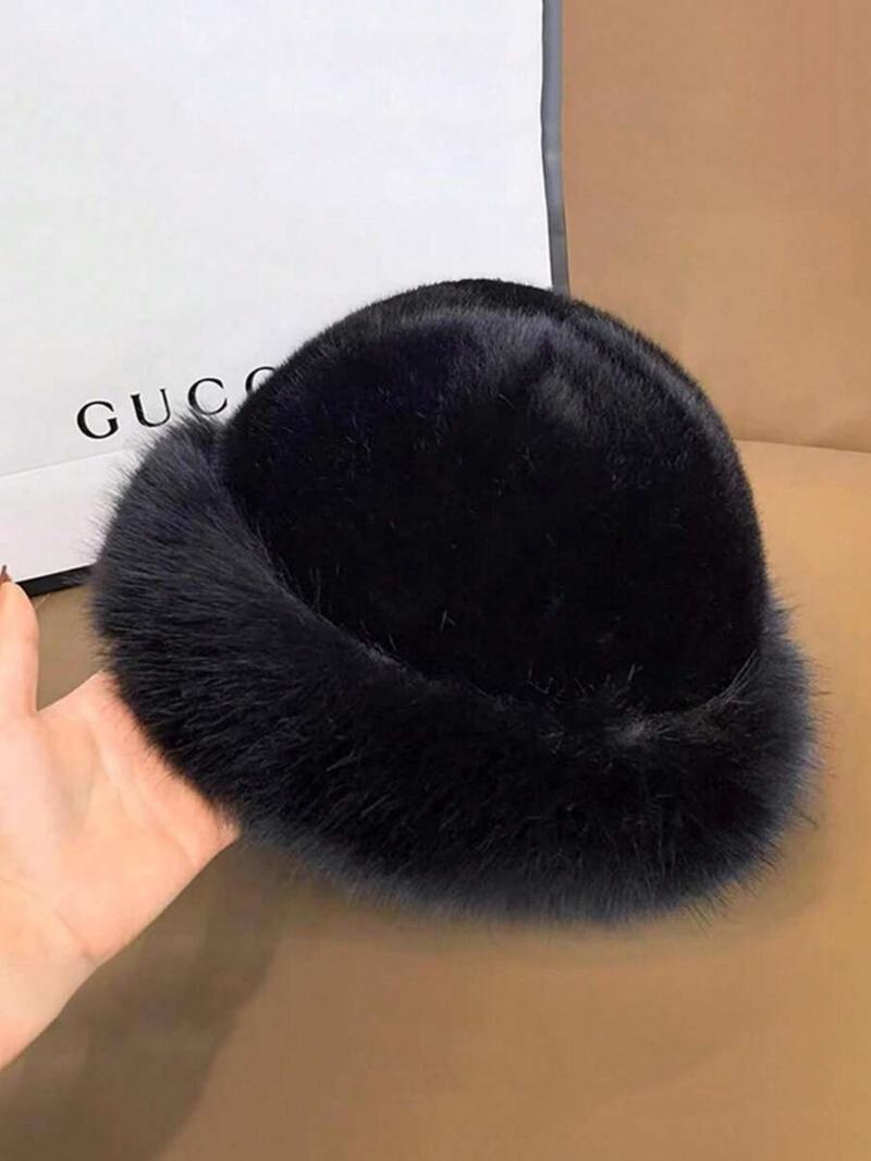 Women's Elegant Solid Color Bucket Hat, 2024 New Style Trendy Fuzzy Warm Hat, Chic All-match Accessories for Fall & Winter for Women & Girls for Outfit Matching, Fashion Matching Hat