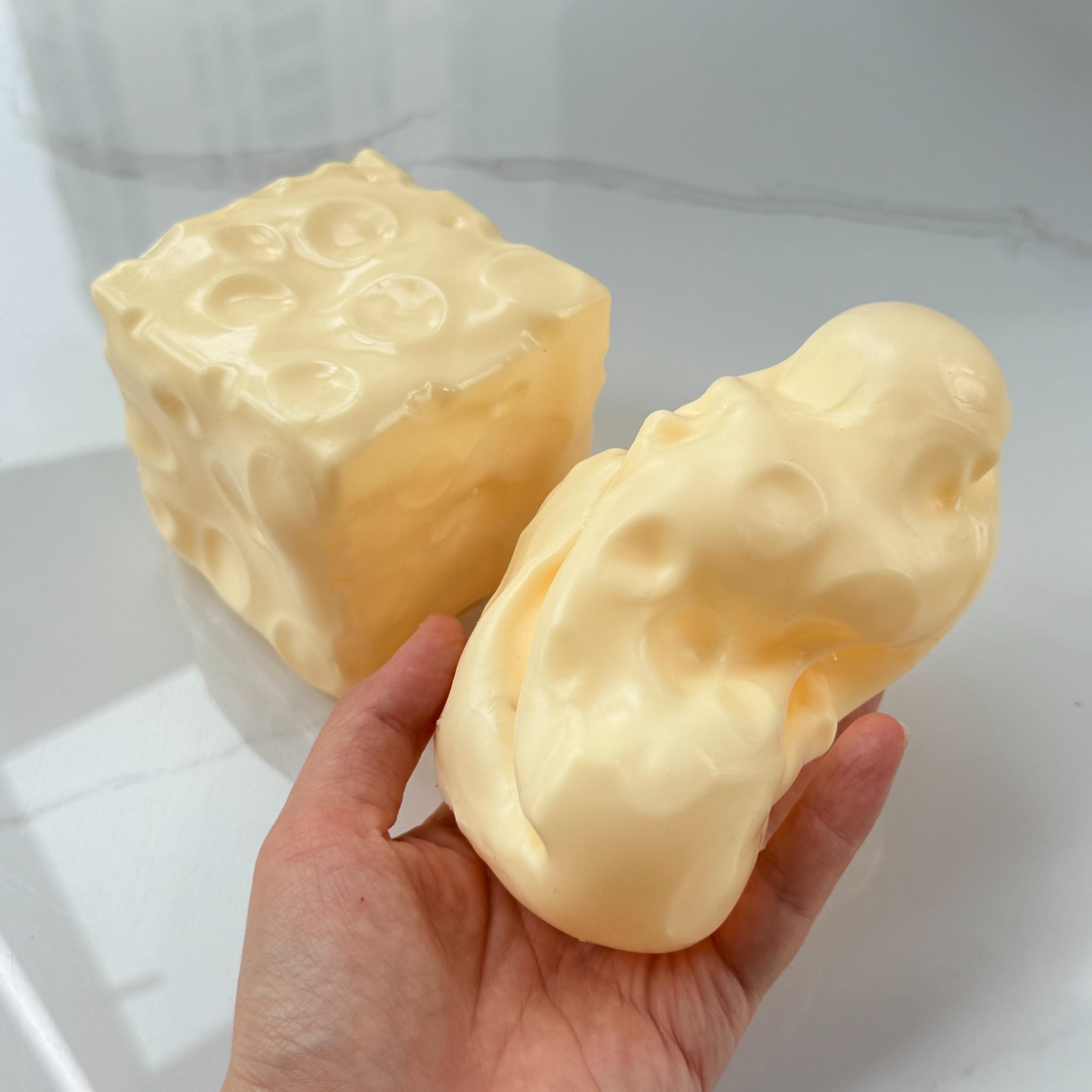 Fully Moldable Non-Rebound Petroleum Jelly-Filled Cheese Squishy Stress Ball, Giant 6 cm & 7 cm Soft Gel Cheese Block for ASMR Relaxation, Squishy Fun Viral Fidget Gift for Anxiety Relief, Decompression Squishy