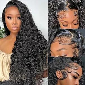 Bling Hair 30 Inch Water Wave Style 13x6 Lace Transparent Lace Front Wigs Human Hair Pre Plucked for Women with Baby Hair