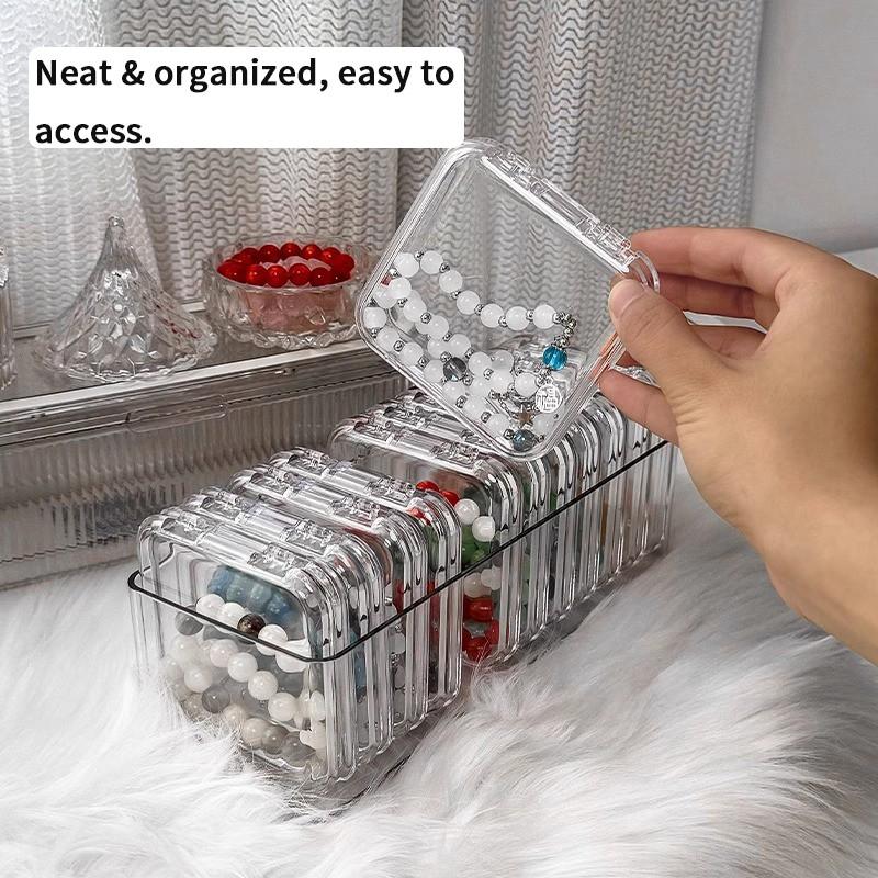 Jewelry Storage Box Set, 12 Transparent Compartments, Large Clear Organizer, Portable Bead Holder, 9x3.6x2.4 Inches, Compact Accessory for Travel & Crafting, Travel Essentials