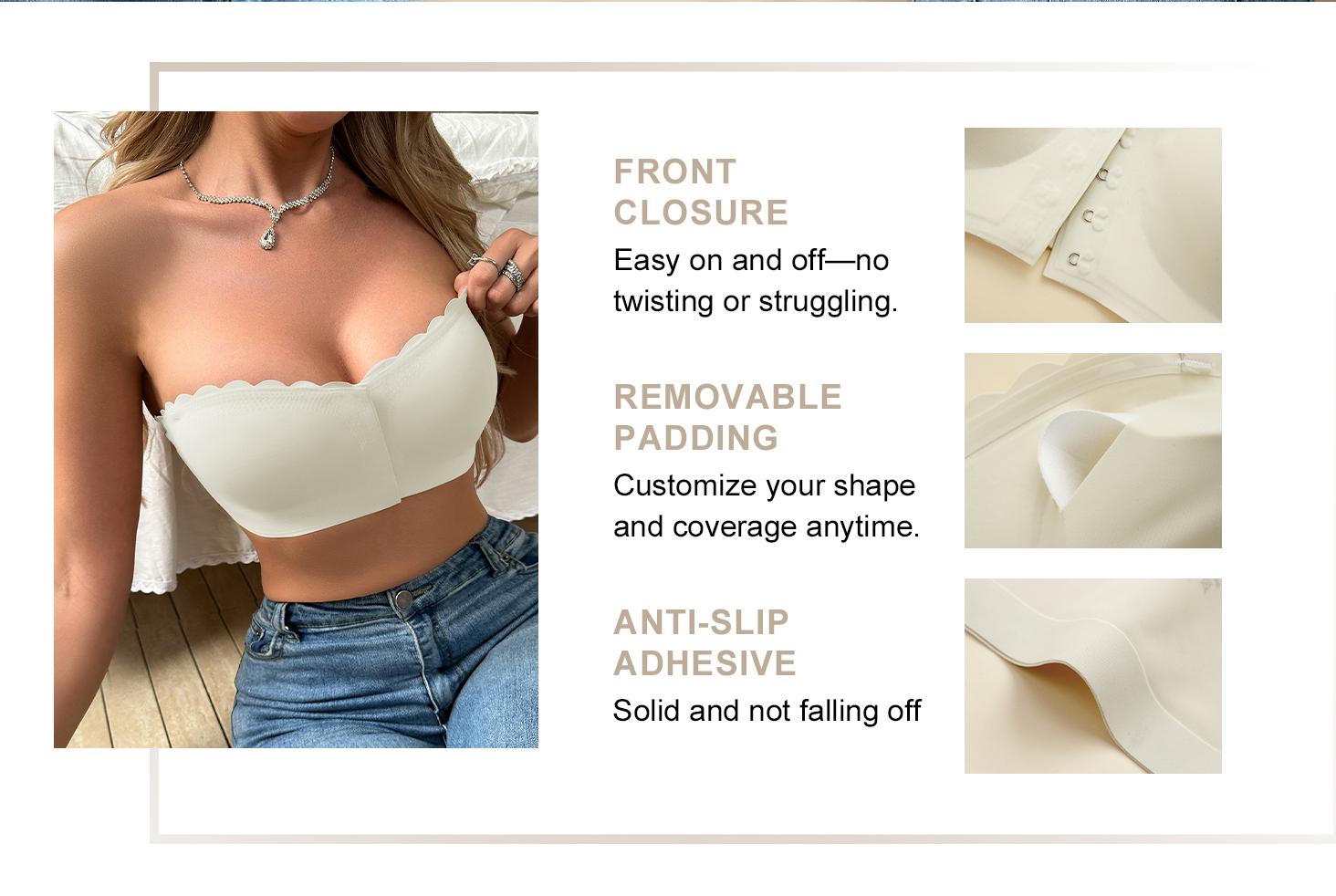 5 Pack Strapless Bras for Women Non-Slip Silicone Removable Padded Bandeau Bra Wireless Tube Top Front Closure Bra Womenswear