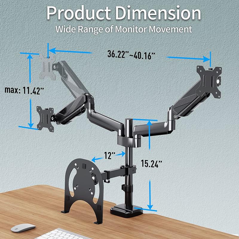 MOUNTUP 13"-27" Dual Monitors and 10"-17" Laptop Mount for Desk, MU4005