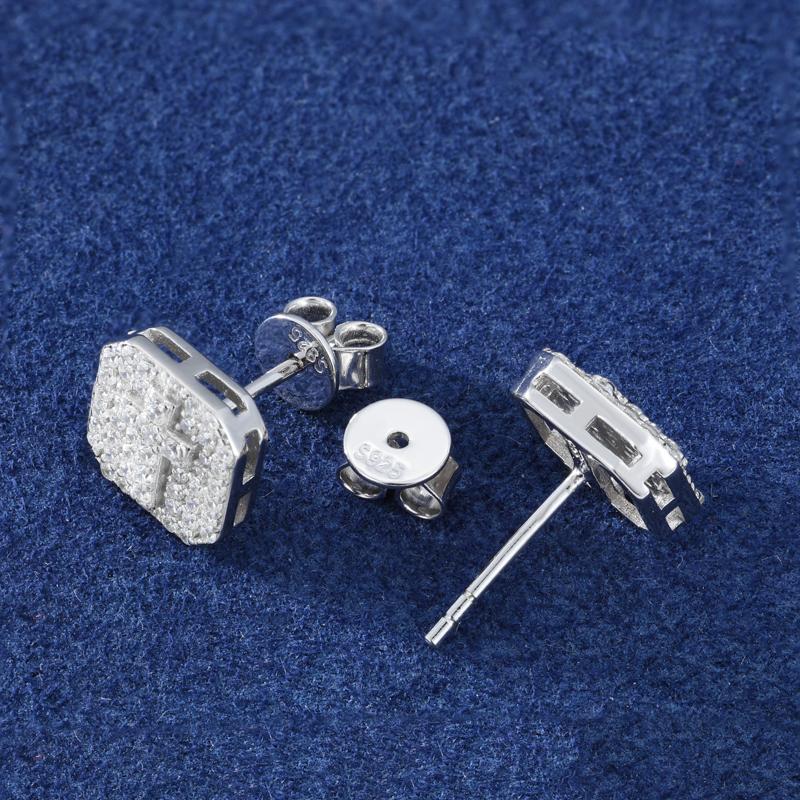【#E523】UCCIYO Cross Stud Earrings Synthetic Moissanite Earrings For Women 925 Sterling Silver Stud Earring Men Hip Hop Jewelry Couple Gift
