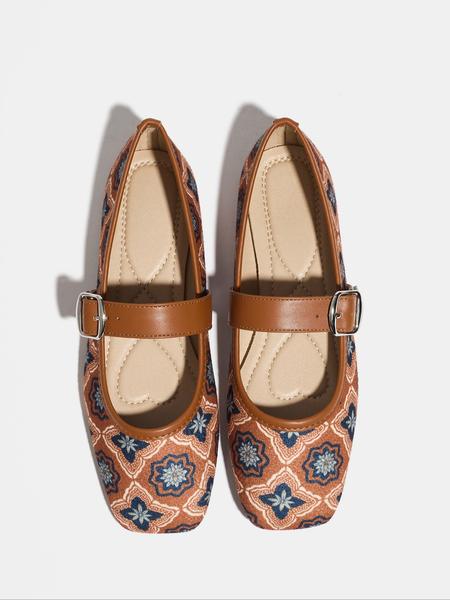Women's Fashion Flat Shoes Square Toe Buckle Strap Low Heel Vintage Comfortable Mom Dance Mary Jane Shoes
