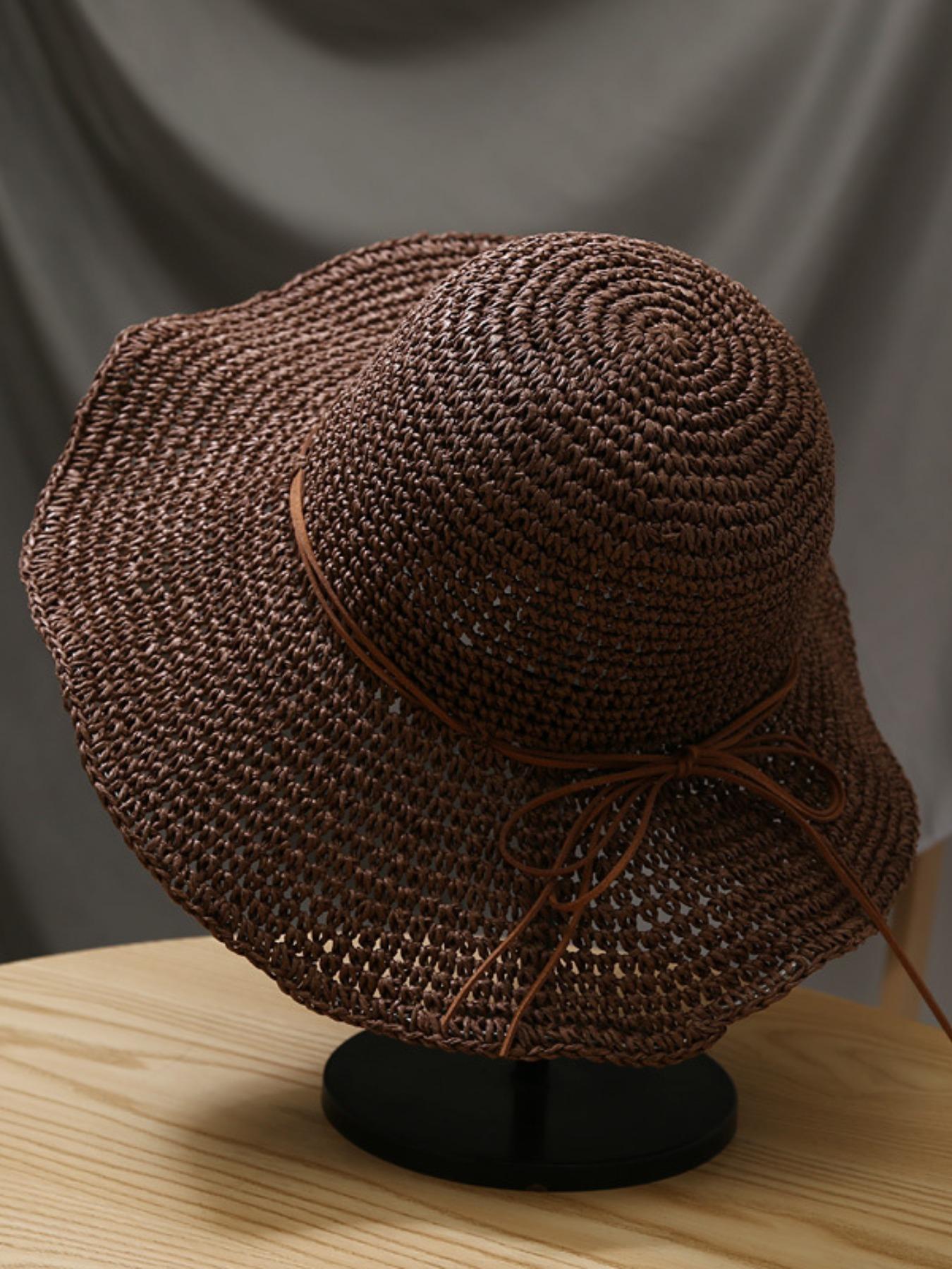 Unisex Handmade Crochet Sun Hat, UV Protection Hollow Out Straw Hat, Boho Style Beach Fishing Cap, Spring Summer Daily Wear