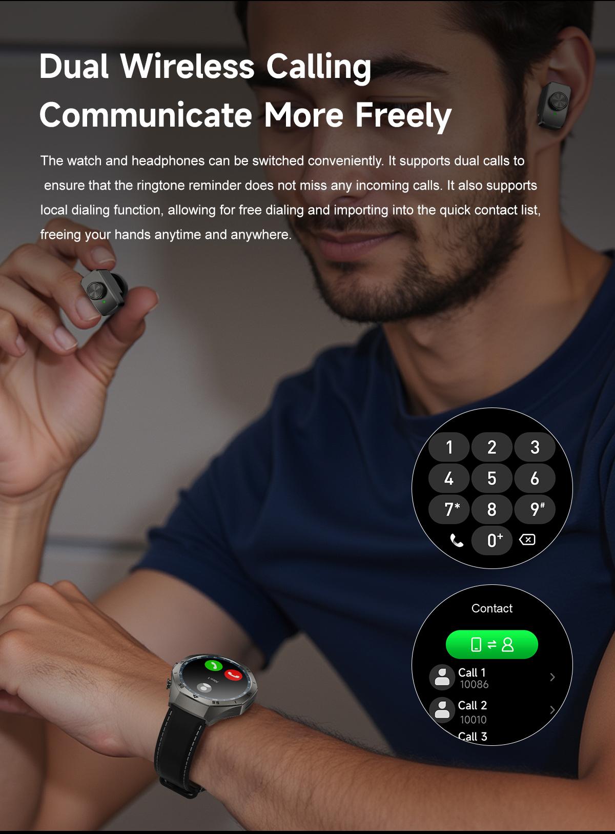 F33 Smart Watch for Men with Built in Earbuds Bluetooth Calling 139 Inch HD Round Display Heart Rate Sleep Blood Oxygen Tracking Daily Office Wear Business Tech Style Fitness Tracker