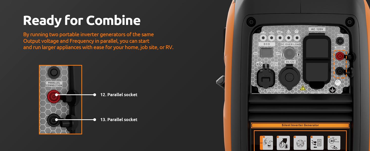 2500-Watt Generator, CO Shutoff Inverter Generators for Home Use, Portable, Gas Powered, Adjustable Eco-Mode & Low Noise, Parallel Capable, EPA Compliant