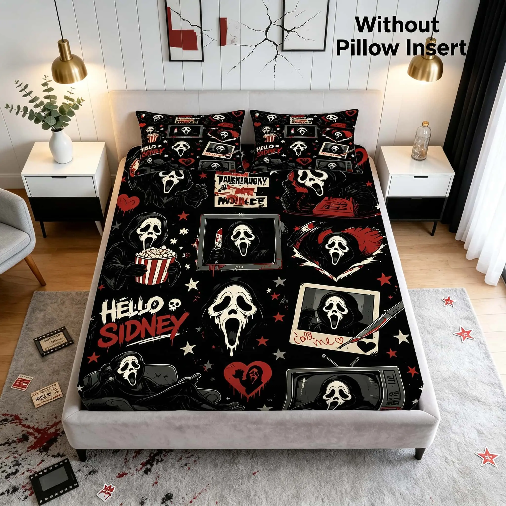 Bed Sheet Set With Scream Ghost Face Print Pattern, Halloween Horror Bedding Decoration, 1 Bed Sheet With 2 Pillowcases (Excluding Pillow Core), Suitable For Bedroom Decoration And Gifts For Teenagers And Adults