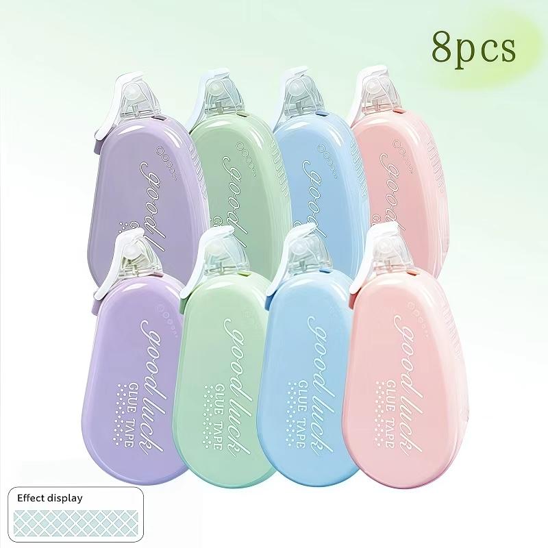 8pcs Four-Color Flip-Top Double-Sided Tape Set, Soft Colors, Large Capacity, Includes Roller, Smooth Adhesive, Ideal for Scrapbooking, Office Supplies