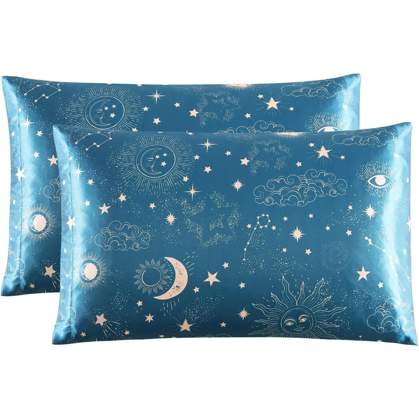 Pillowcase for Hair and Skin, Soft Cooling Printed Pillow King Size Set of 2 Pillow Case with Envelope Closure (Sun,20x40 inches)