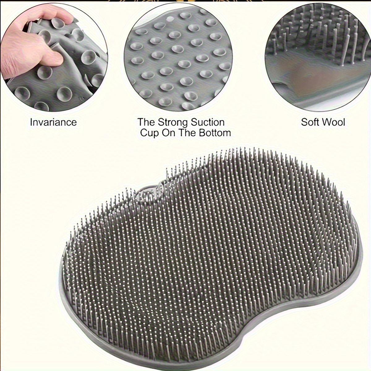 Hands-free shower foot and back scrubbing mat, with non-slip suction cup wall-mounted silicone bathroom foot washing mat, exfoliating, light beige, for feet