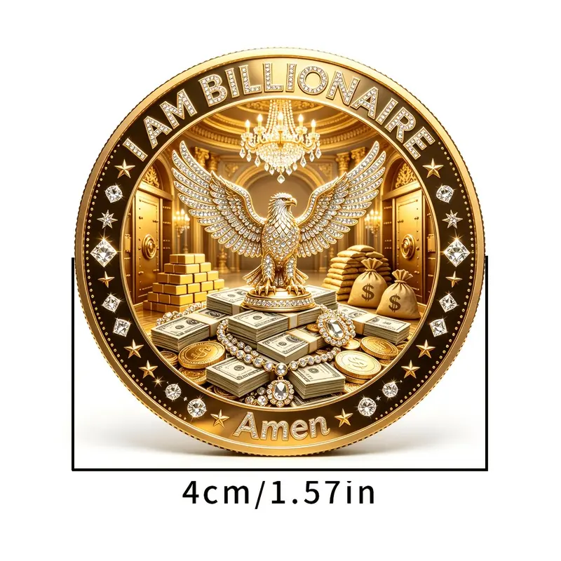 888 Infinite Wealth Coin, 'i Am Billionaire' Eagle Feng Shui Coin, Metal Material, Creative Gift, Place at Home or Office, Lucky Money Coin