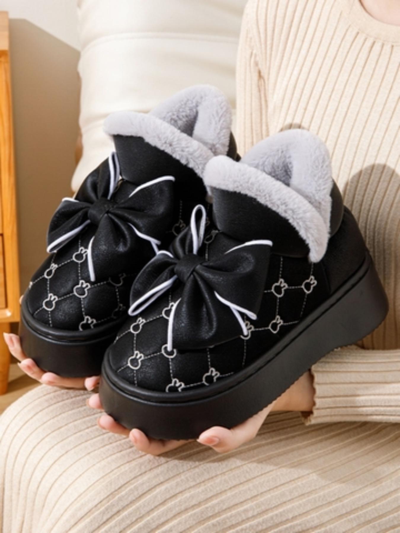 Women's Cute Bowknot Design Plush Slippers, 2024 New Style Casual Soft Comfortable Home Slippers, Warm Slippers for Indoor & Outdoor Use for Fall & Winter, House Slippers