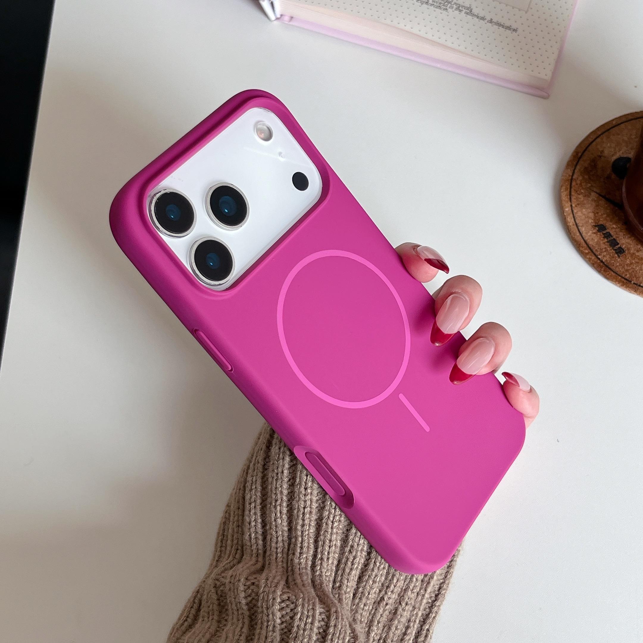 Orange thin circle magnetic suction camera button, all-inclusive, suitable for Apple 17promax mobile phone case, liquid silicone iPhone17 r skin feeling 17pro simple solid color, soft waxy 17 large holes 16