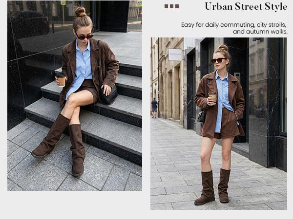 Athlefit Women's Slouchy Fold Over Boots Wide Calf Chunky Platform Low Heel Square Toe Pull On Mid Calf Boots Athlefit Women's Slouchy Fold Over Boots Wide Calf Chunky Platform Low Heel Square Toe Pull On Mid Calf Boots