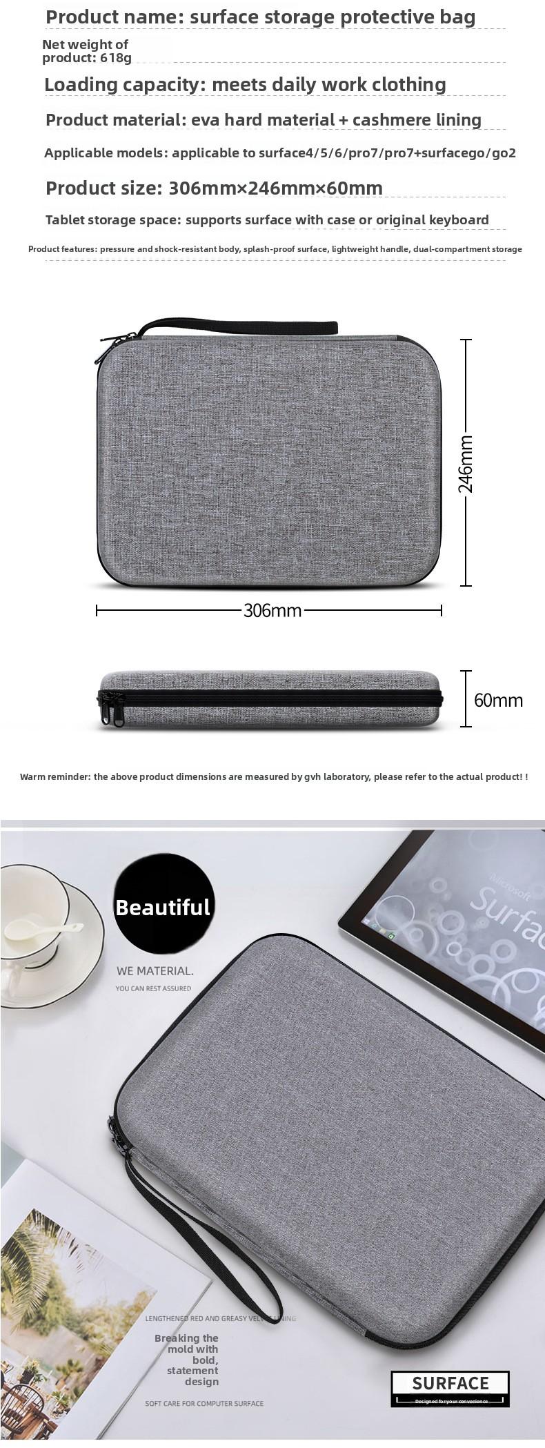 EVA Hard Shell Tablet Case for Microsoft Surface Pro 7 8 9 X, 12.9" Sleeve Bag with Handle, Shockproof Carrying Storage Pouch for Surface Go, Laptop Sleeve for Business/Travel