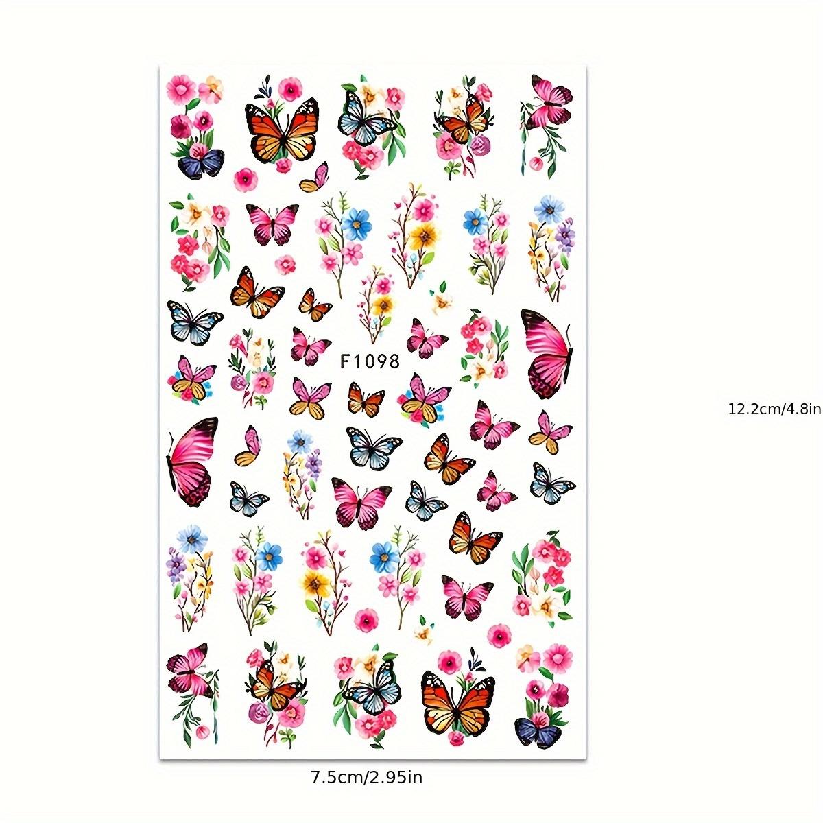 6pcs Spring Butterfly Nail Art Stickers, Glossy Finish, Self-Adhesive, Colorful Print, 3D, Single Use, Unscented, for Women and Girls