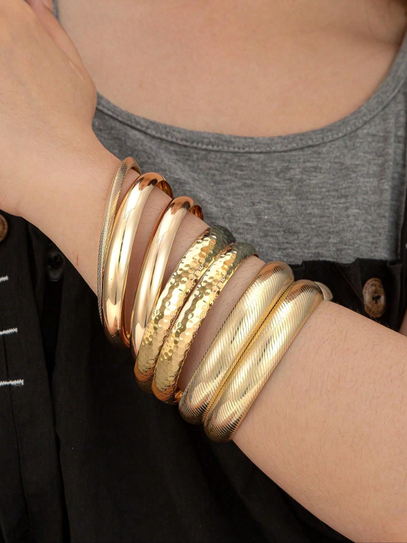 Elegant Iron Bracelet Set, 7-Piece Fashion Jewelry for Women, Daily Wear Wristbands, Perfect Holiday Gift