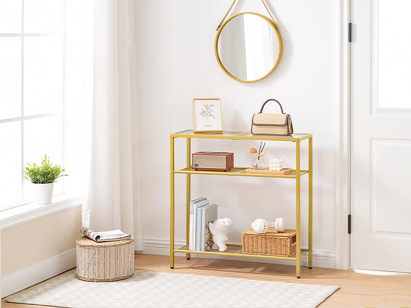 HOOBRO 29.5" Narrow Console Table, 3-Tier Tempered Glass Sofa Table, Small Side Table, Modern Entryway Table, for Entrance, Living Room, Foyer, Hallway Bedroom, Gold#springtok