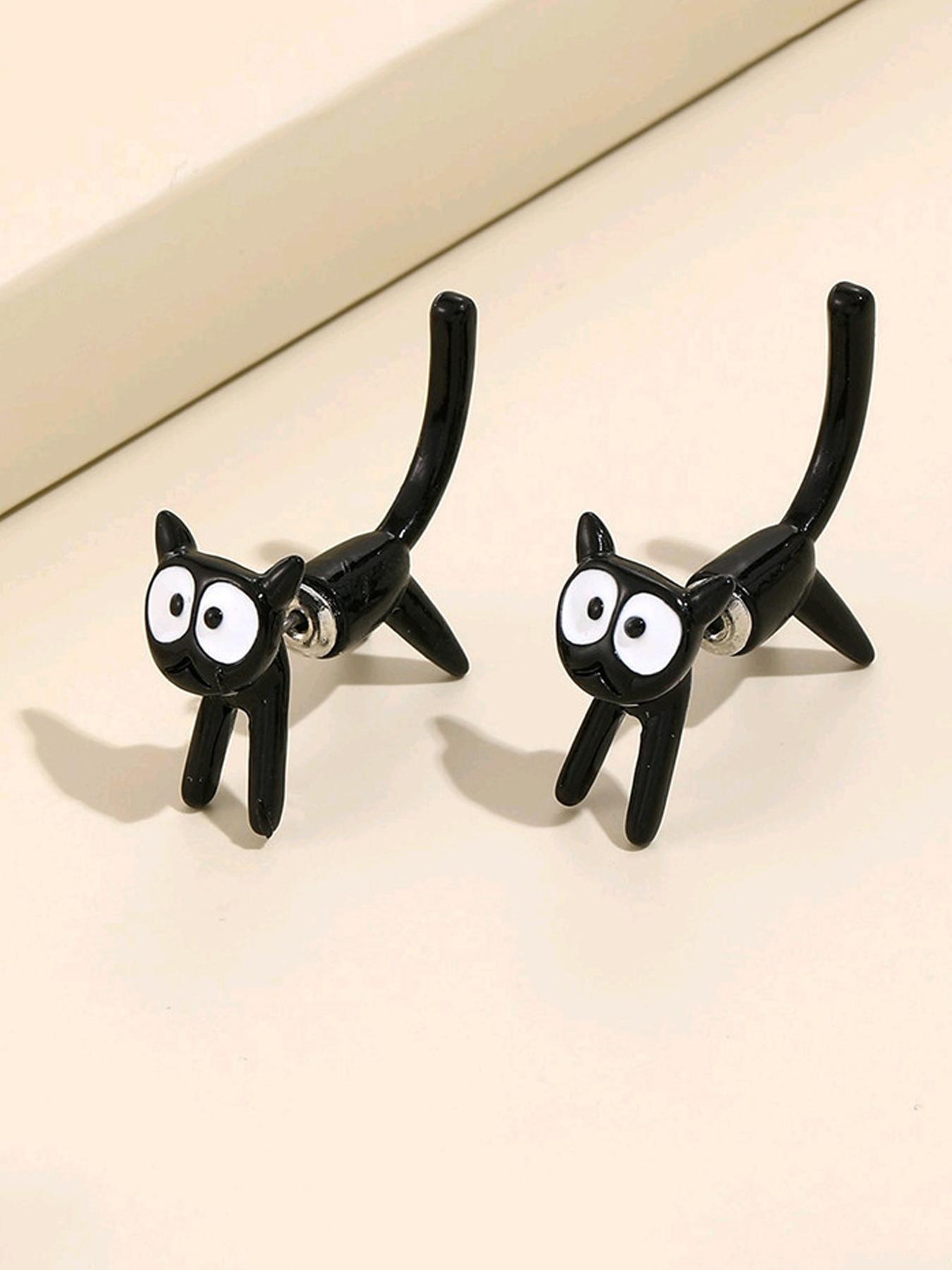 Cute Star Bell Cat Dangle Earrings Kawaii Cartoon Metal Chain Stylish Jewelry For Women And Girls Daily And Party Wear