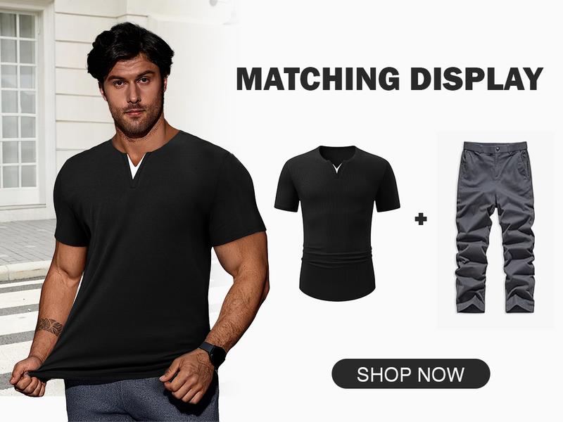 JMIERR Mens Casual Muscle Slim Fitted T Shirt Short Sleeve V-Neck Soft Tee Shirt,Gym Workout Athletic Menswear Tops,Men's clothing for Daily Wear,Fashion Outfits 2026