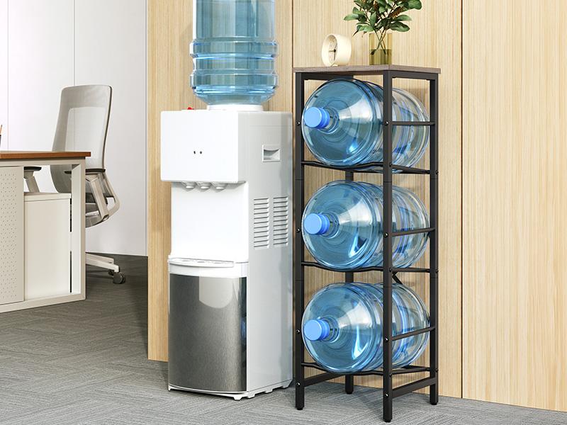 HOOBRO Water Rack - 5 Gallon Jug Stand, 3-Tier Bottle Holder, for Kitchen, Living Room, Office - Greige and Black