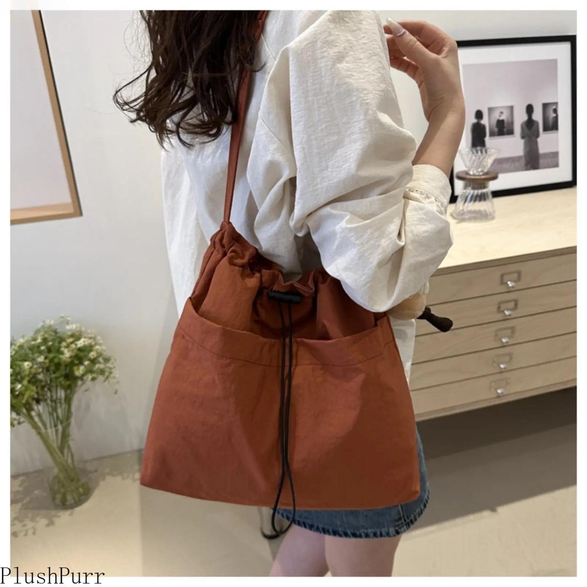 2026 New Large-Capacity Waterproof Nylon Drawstring Bucket Bag - Ruched Shoulder Crossbody Gym Sports Duffle, Lightweight Durable Versatile for Travel, Daily Commute outdoorfun