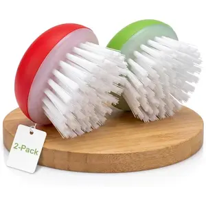 Vegetable Brush Scrubber for Food – 2Pcs Set Fruit and Veggie Brush – Silicone Top and Ultra-Strong Bristles Potato Scrubber – Palm Held Ergonomic Design – Easy to Clean – Red and Green